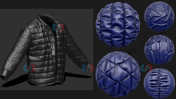 zbrush织物布料alpha笔刷皱纹夹克保暖服饰3D贴图C4D纹理maya素材C5727