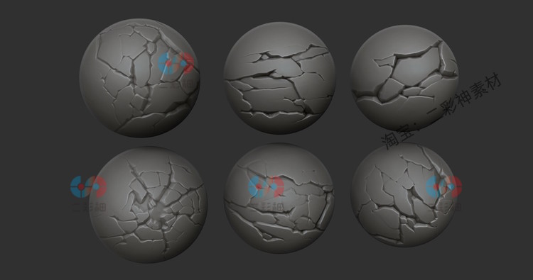 zbrush程式化裂纹Alpha纹理zbp笔刷C4D裂缝maya贴图3D阿尔法素材C5733