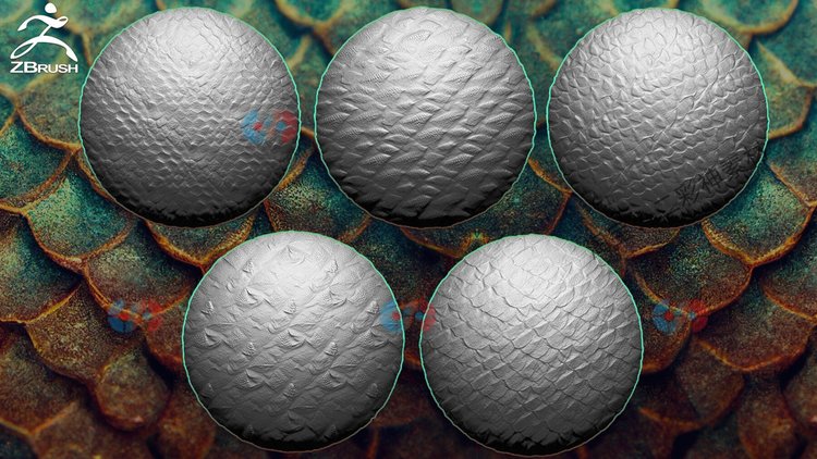 ZBrush鱼龙爬行动物sp皮肤细节Alpha纹理C4D可平铺无缝3D置换贴图C5734