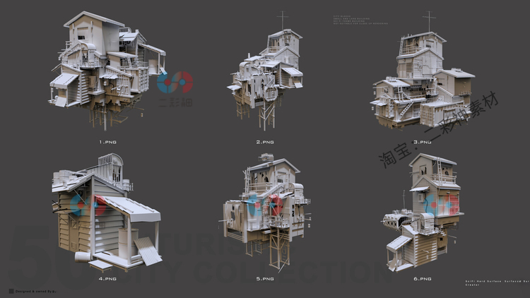 白膜C4D后世界末日建筑房屋房子fbx建模3D模型zbrush设计maya素材C5737