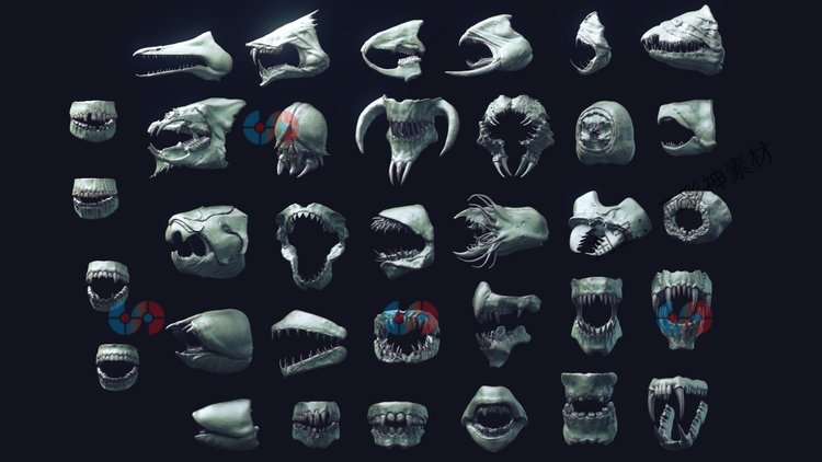zbrush怪物嘴头骨IMM笔刷3D模型C4D渲染fbx建模obj设计maya素材C5741