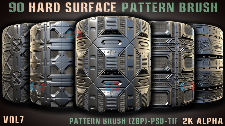 zbrush硬表面图案Alpha画笔建模雕刻科幻武器汽车机器机械3D贴图C5758