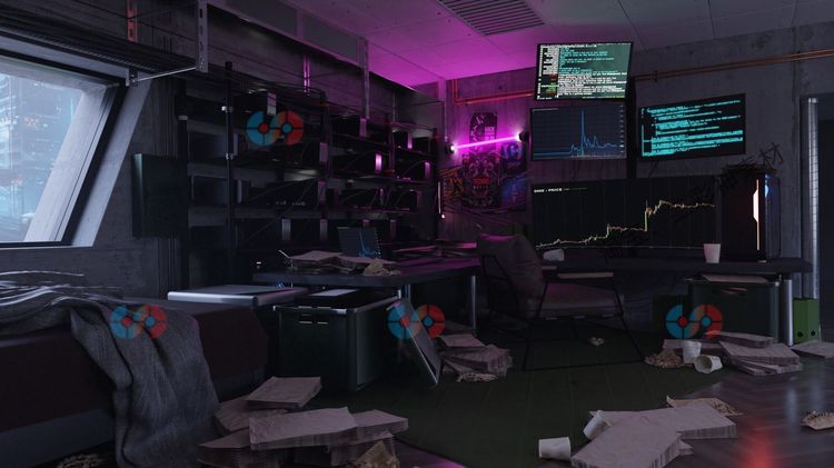 blender赛博朋克公寓场景黑客矿工机房3D模型fbx建模C4D设计素材C5778