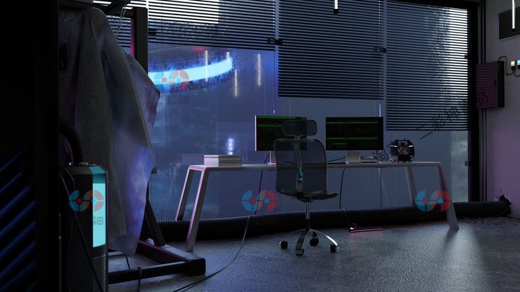 blender赛博朋克公寓场景办公室工作室3D模型建模房屋一角素材C5779
