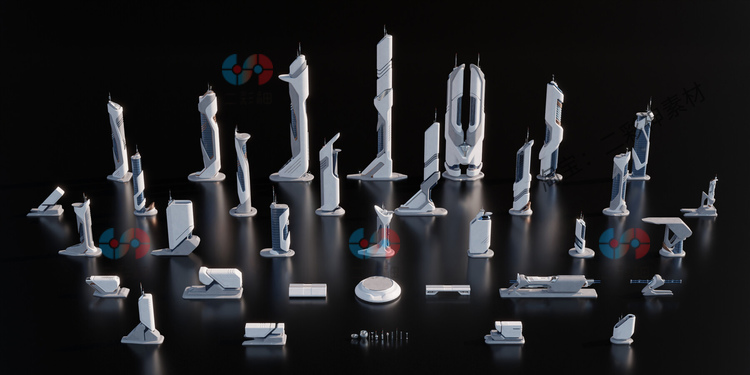 C4D未来科幻城市摩天大楼建筑环境fbx资产PBR纹理obj建模3D模型C5786