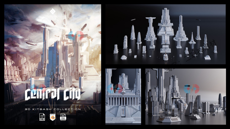 C4D帝国野兽派城市建筑环境资产max高楼大厦fbx房屋3D模型obj建模C5789