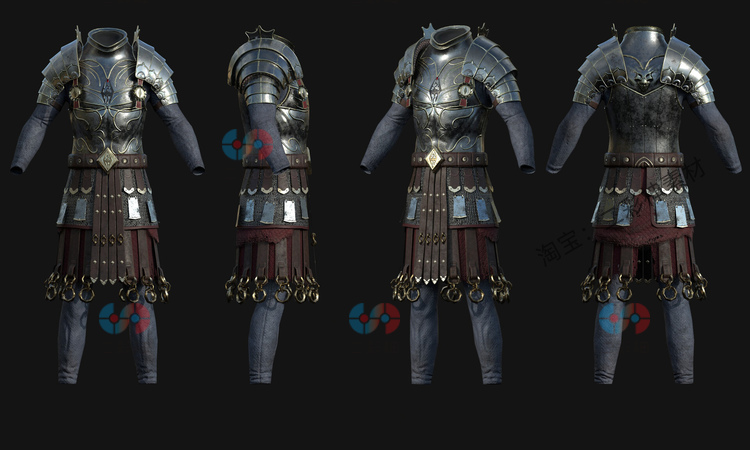 zbrush低模写实盔甲战甲游戏角色幻想服装3D模型fbx建模obj素材C5802
