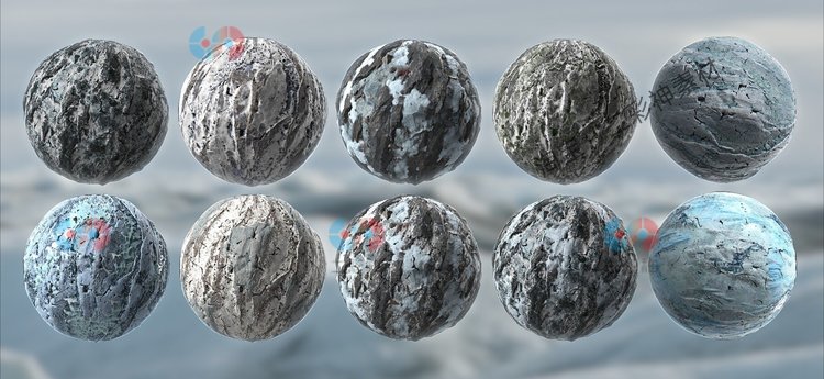 C4D冬季雪冰川雪地zbrush无缝PBR纹理maya材质贴图粗糙度金属度C5806