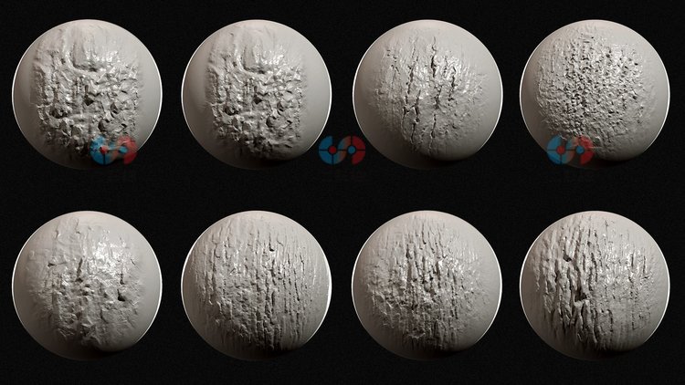 zbrush树皮树桩数字树纹笔刷zb画笔建模塑形纹理填充游戏雕刻图案C5823