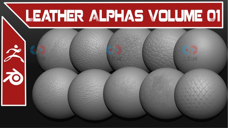 ZBrush皮革织物沙发皮包夹克细节Alpha笔刷zb纹理雕刻PNG设计素材C5824