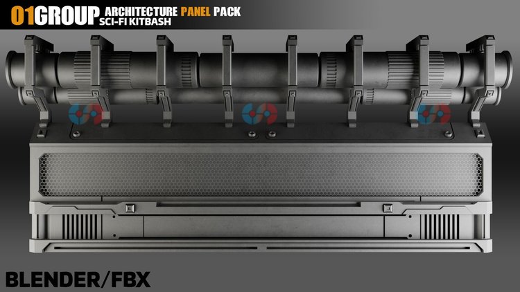 blender科幻建筑面板机械装饰硬表面3D模型fbx建模C4D游戏zb资产C5838