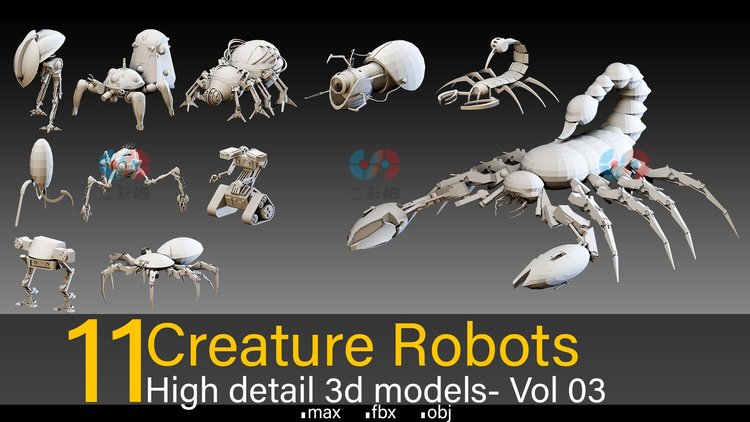 白膜高细节C4D生物机器人3D模型fbx机甲obj蝎子蜘蛛昆虫建模素材C5843