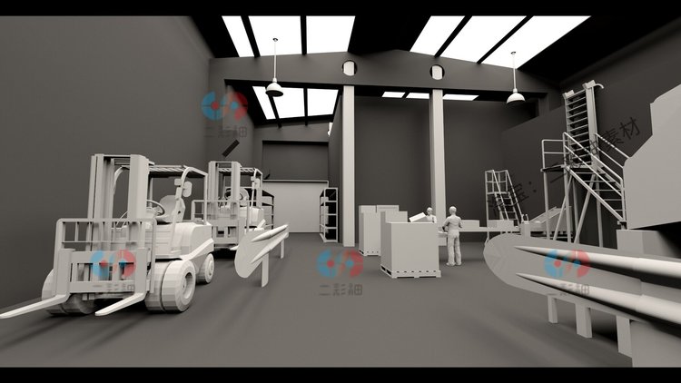 白膜C4D室内工厂传送带obj叉车机械楼梯3Dmax模型fbx建模maya素材C5867 