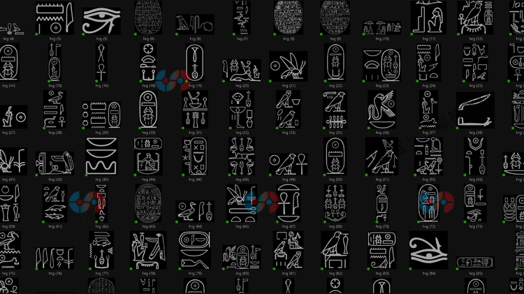 C4D阿尔法埃及象形文字古代图腾图画alpha贴图zbrush笔刷maya素材C5869 