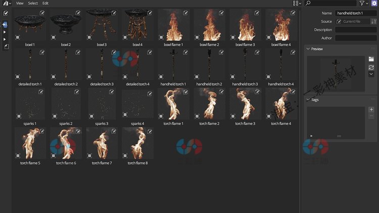 Blender火炬体积火焰火把火盆火花3D模型blender渲染建模设计素材C5879