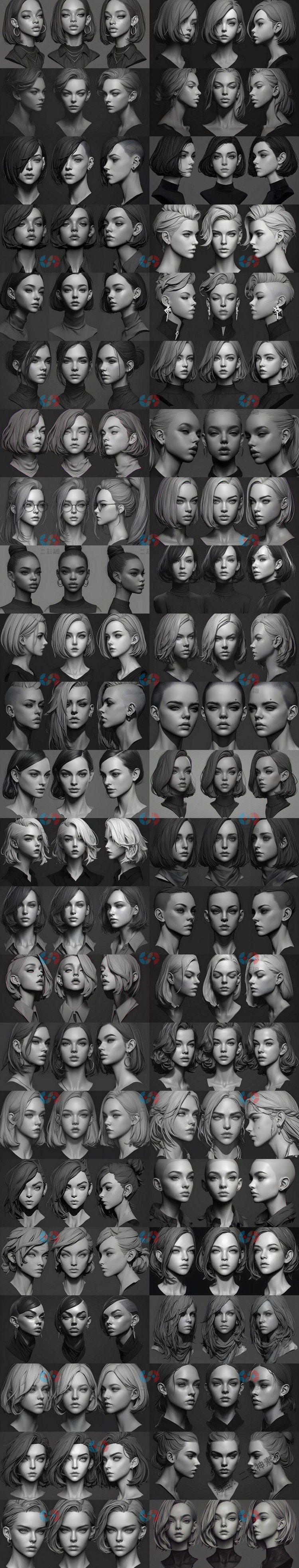  Zbrush雕刻女生头部女士参考图blender建模maya临摹图片C4D素材C5884
