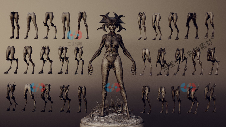 白膜C4D恶魔动物腿maya怪兽异兽后肢zb画笔imm笔刷obj建模ztl模型C5897