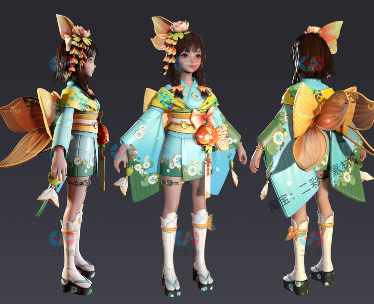 Blender卡通ip形象可爱游戏角色3D小女孩女生建模C4D模型FBX素材C5900
