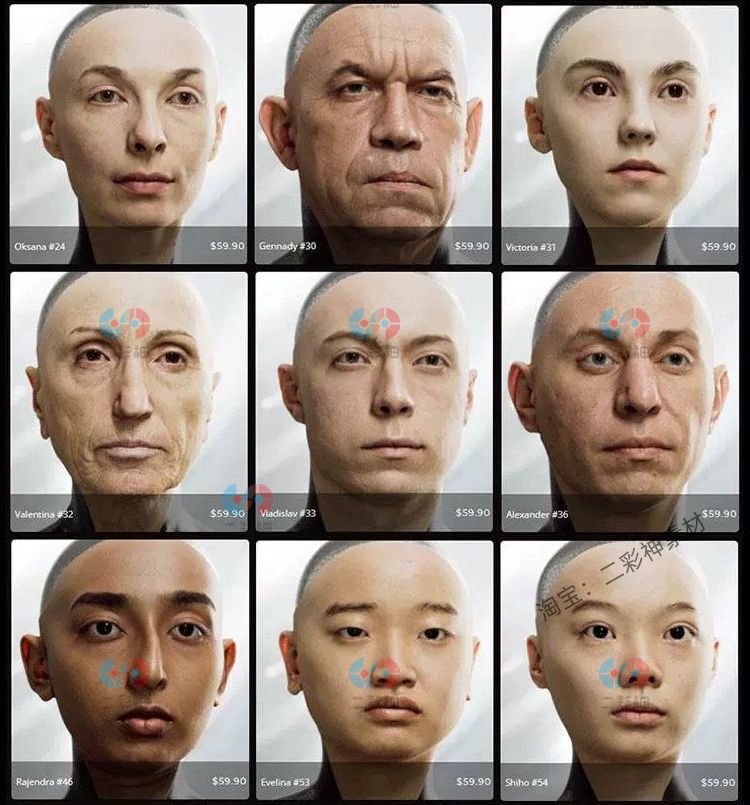 Texturing.xyz Vface皮肤16K置换皮肤贴图纹理3D扫描男女头部模型 C5910