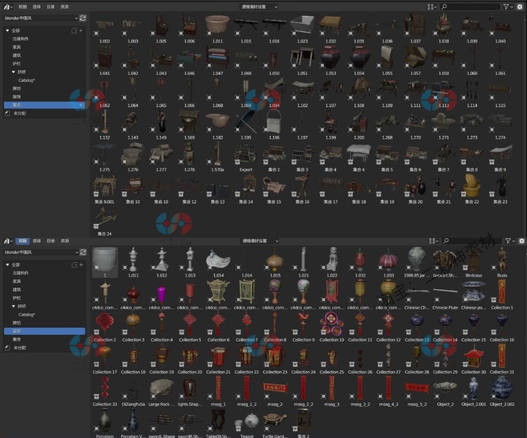 blender古代建筑古风模型CG庭院中式牌坊宝塔寺庙拱桥亭城墙房屋C5911