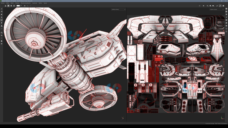 C4D科幻飞行器无人机PBR纹理武器游戏资产fbx武器3D模型obj建模C5930