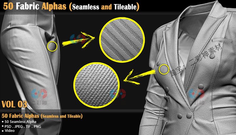 zbrush呢绒大衣裤子无缝缝线C4D织物zb皮革alpha笔刷blender褶皱C5948 