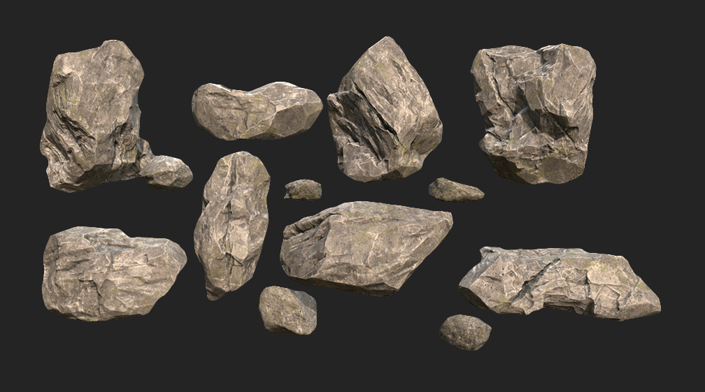 PBR次时代场景低模高精度石头山石3D模型fbx建模unity游戏C4D岩石C5952