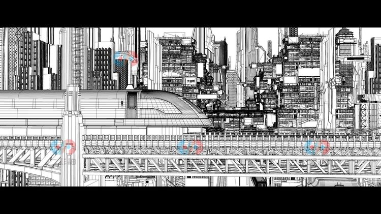 3D赛博朋克亚洲城市场景C4D模型fbx列车建筑高楼大厦maya国风建筑C5954 