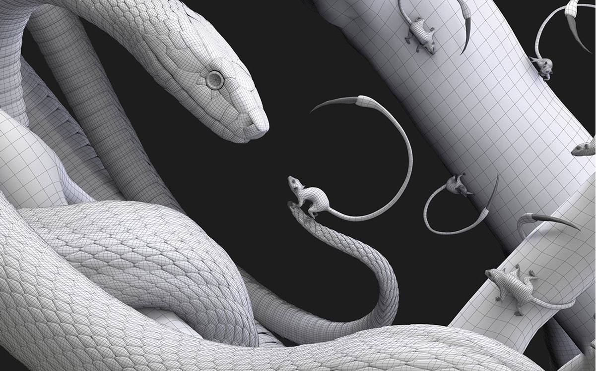 zbrush爬行动物蛇鼠尾巴曲线笔刷zb蝰蛇毒蛇蜥蜴尾巴弯曲雕刻笔刷C5959 