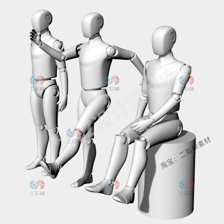 c4d人物模型白膜人机工程学obj全身关节可动人体max犀牛maya建模C5965 