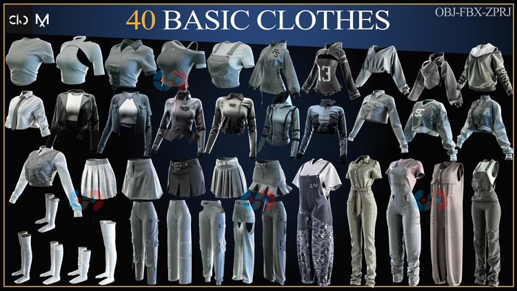 MD女生服装打版源文件C4D模型夹克连帽衫裤子衬衫obj短裙fbx袜子C5967