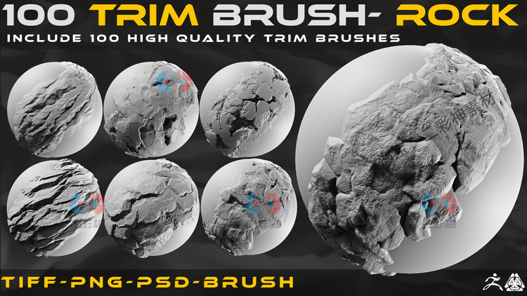 Zbrush岩石笔刷巨石石块石头建模塑形纹理alpha通道贴图3D雕刻C5986