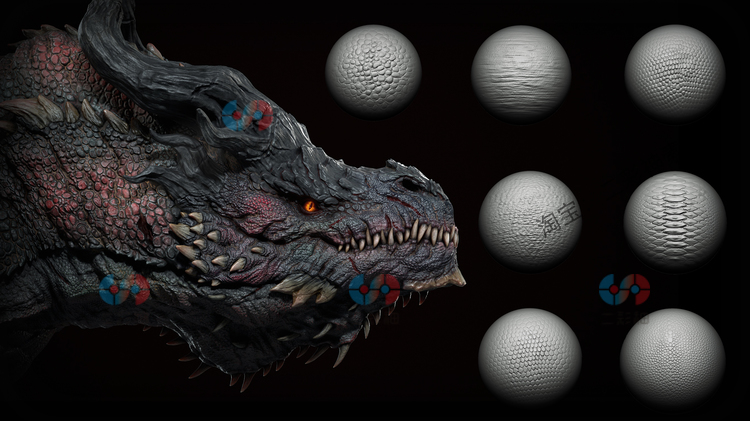 龙爬行动物皮肤Alpha鳄鱼sp乌龟Blender蜥蜴zbrush笔刷通用3D贴图C5989 