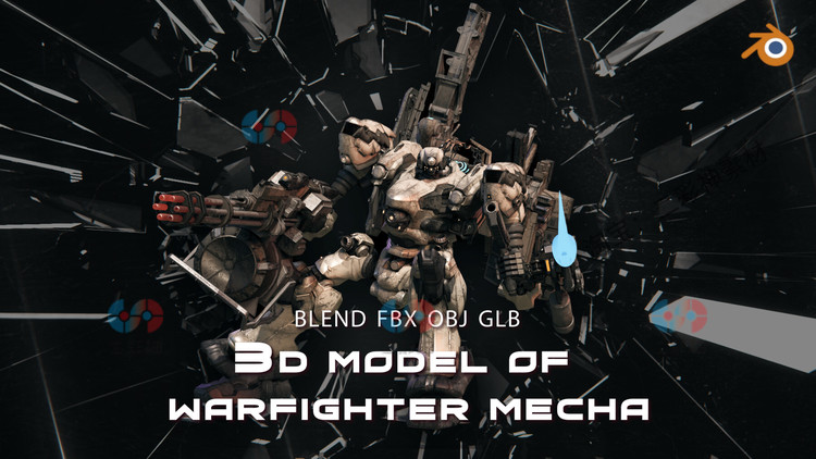 blend科幻战士机甲人物fbx机器人obj机械骨骼绑定glb模型C4D建模C5995 