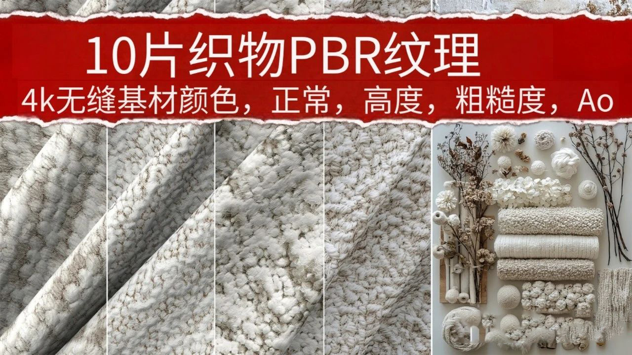 通用绒毛织物毛绒布料PBR无缝纹理C4D高清真实MAYA材质zbrush贴图C12010