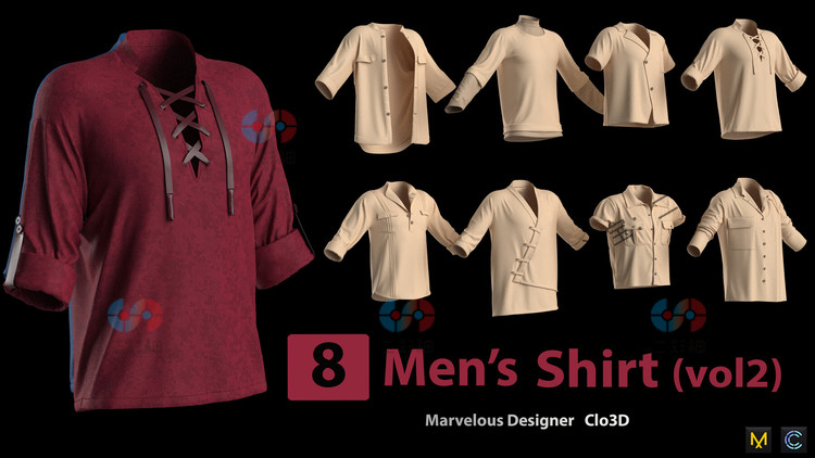 MD男士衬衫3D模型CLO3D男性工作短袖fbx服装obj建模zprj半袖衣服C12014