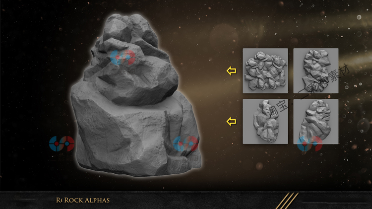 zbrush高细节岩石alpha风格化C4D石头maya石块3D巨石sp设计素材C12028