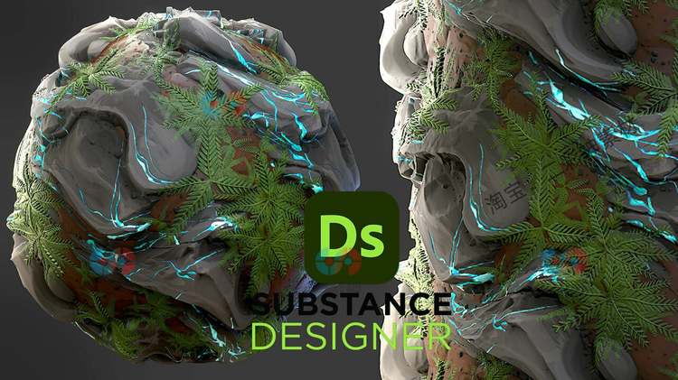 Substance材质风格化自然岩石植被贴图游戏场景地形sd设计3d素材C12030