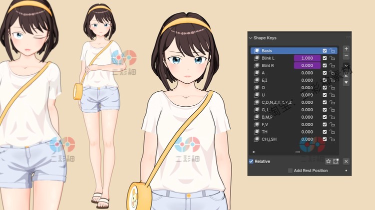 blender卡通女孩带骨骼及面部绑定blender 4.0人物角色女生素材