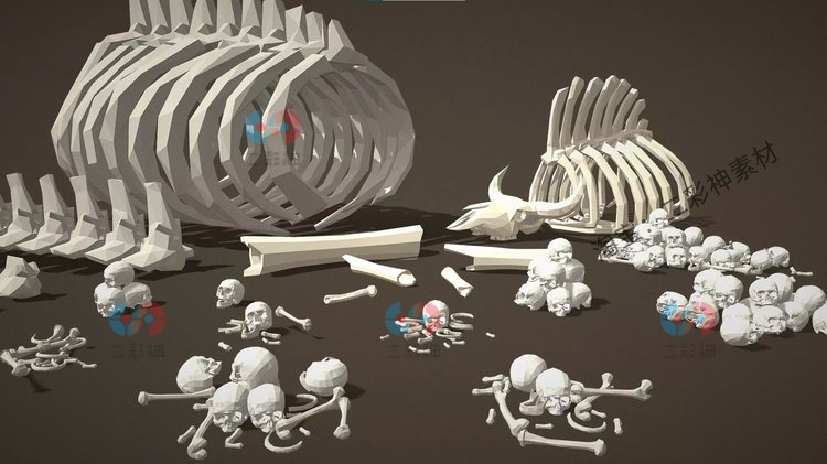 blender卡通低模zbrush动物骨头maya动物遗骸人头骨C4D道具3dmax