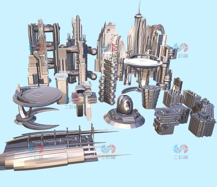 blender科幻未来高楼大厦建筑3D模型fbx建模obj房屋stl打印源文件