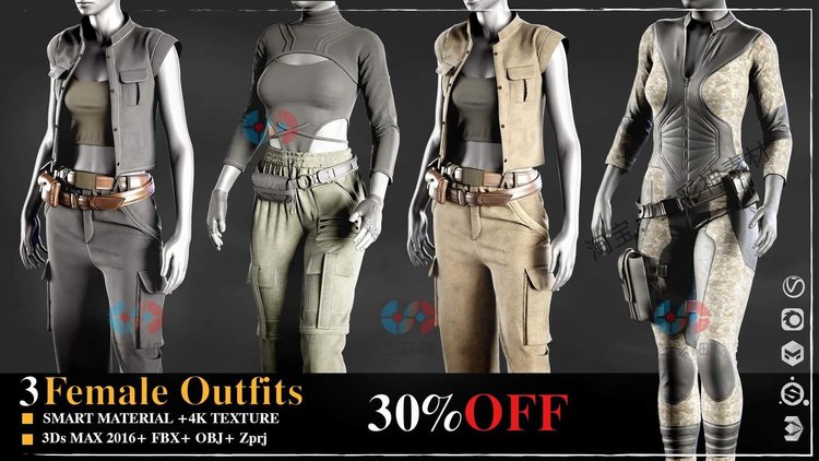 MD女性街头风潮流时尚服装套装zb衣服maya裤子obj模型fbx建模C4D