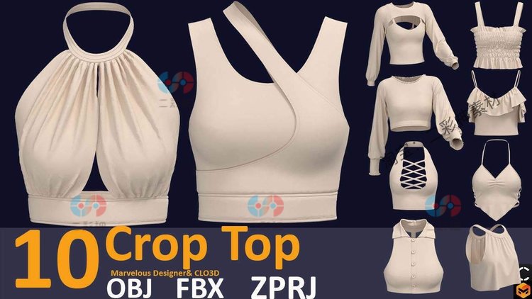 MD女性吊带上衣基础款女士露脐衣服3D模型fbx建模obj设计maya素材