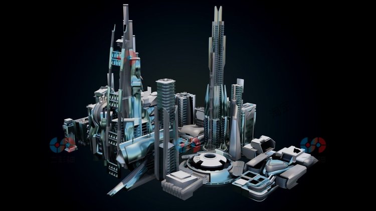 科幻城市摩天楼与建筑3D模型blender渲染fbx建模obj设计maya素材