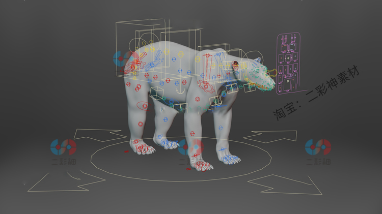 blender北极熊动物带毛发骨骼绑定动画4K纹理3D模型渲染建模素材