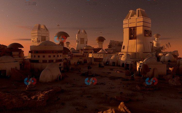 maya沙漠星球城市楼房建筑房屋3D模型blender渲染fbx建模设计素材